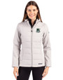 Portland State Vikings College Vault Cutter & Buck Evoke Hybrid Softshell Recycled Full Zip Womens Hooded Jacket CONCRETE Front