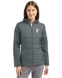 Villanova Wildcats College Vault Cutter & Buck Evoke Hybrid Softshell Recycled Full Zip Womens Hooded Jacket Elemental Grey Front