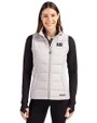 Jackson State Tigers Cutter & Buck Evoke Hybrid Softshell Recycled Womens Full Zip Vest CONCRETE Front