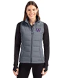 Washington Huskies Cutter & Buck Evoke Hybrid Softshell Recycled Womens Full Zip Vest Elemental Grey Front