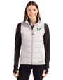 South Florida Bulls Cutter & Buck Evoke Hybrid Softshell Recycled Womens Full Zip Vest CONCRETE Front