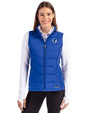 Seton Hall Pirates Cutter & Buck Evoke Hybrid Softshell Recycled Womens Full Zip Vest Tour Blue Front