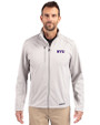 NYU Violets Cutter & Buck Evoke Softshell Recycled Full Zip Mens Jacket CONCRETE Front