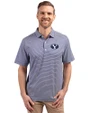 Brigham Young Cougars Cutter & Buck Forge Eco Double Stripe Stretch Recycled Mens Big &Tall Polo Tour Blue/White Front