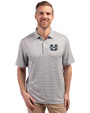 Utah State Aggies Cutter & Buck Forge Eco Double Stripe Stretch Recycled Mens Polo Polished/White Front