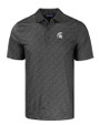 Michigan State Spartans Cutter & Buck Pike Eco Pebble Print Stretch Recycled Mens Polo Black Mannequin