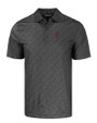Southern Illinois Salukis College Vault Cutter & Buck Pike Eco Pebble Print Stretch Recycled Mens Polo Black Mannequin