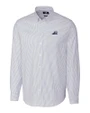 West Michigan Whitecaps Cutter & Buck Stretch Oxford Stripe Mens Big and Tall Long Sleeve Dress Shirt Light Blue Mannequin
