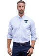 Tulsa Drillers Cutter & Buck Stretch Oxford Stripe Mens Big and Tall Long Sleeve Dress Shirt French Blue Front