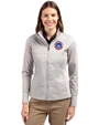 South Bend Cubs Cutter & Buck Stealth Hybrid Quilted Womens Full Zip Windbreaker Jacket Polished Medium Gray Front