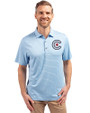 Chicago Cubs City Connect Cutter & Buck Forge Eco Heather Stripe Stretch Recycled Mens Polo Atlas Heather Front
