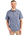 Chicago Cubs City Connect Cutter & Buck Forge Eco Heather Stripe Stretch Recycled Mens Polo Navy Blue Heather Front
