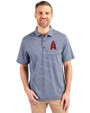 Los Angeles Angels City Connect Cutter & Buck Forge Eco Heather Stripe Stretch Recycled Mens Polo Navy Blue Heather Front