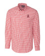 Los Angeles Angels City Connect Cutter & Buck Easy Care Stretch Gingham Mens Long Sleeve Dress Shirt Cardinal Red Mannequin