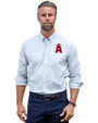 Los Angeles Angels City Connect Cutter & Buck Stretch Oxford Stripe Mens Big and Tall Long Sleeve Dress Shirt Light Blue Front