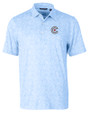Chicago Cubs City Connect Cutter & Buck Pike Constellation Print Stretch Mens Polo Atlas Light Blue Mannequin
