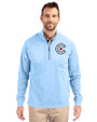 Chicago Cubs City Connect Cutter & Buck Adapt Eco Knit Heather Mens Quarter Zip Pullover Atlas Heather Front