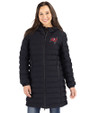 Tampa Bay Buccaneers Cutter & Buck Mission Ridge Repreve Eco Insulated Womens Long Puffer Jacket Black Front