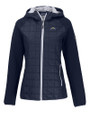 Los Angeles Chargers Cutter & Buck Rainier Primaloft Womens Eco Full Zip Hybrid Jacket Dark Navy Mannequin