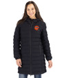 Cincinnati Bengals Historic Cutter & Buck Mission Ridge Repreve Eco Insulated Womens Long Puffer Jacket Black Front
