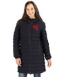 Western Kentucky Hilltoppers College Vault Cutter & Buck Mission Ridge Repreve Eco Insulated Womens Long Puffer Jacket Black Front