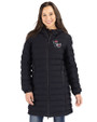 NC State Wolfpack College Vault Cutter & Buck Mission Ridge Repreve Eco Insulated Womens Long Puffer Jacket Black Front