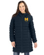 Michigan Wolverines Alumni Cutter & Buck Mission Ridge Repreve Eco Insulated Womens Long Puffer Jacket Navy Blue Front