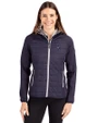 Minnesota Vikings Americana Cutter & Buck Rainier Recycled Insulated Hybrid Puffer Womens Full Zip Jacket Dark Navy Front