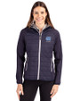 North Carolina Tar Heels Alumni Cutter & Buck Rainier Recycled Insulated Hybrid Puffer Womens Full Zip Jacket Dark Navy Front