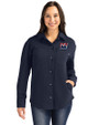 New York Giants Historic Cutter & Buck Roam Epic Versatility Recycled Womens Shirt Jacket Navy Blue Front