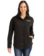 New York Jets Historic Cutter & Buck Roam Epic Versatility Recycled Womens Shirt Jacket Black Front