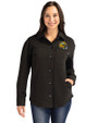Green Bay Packers NFL Helmet Cutter & Buck Roam Epic Versatility Recycled Womens Shirt Jacket Black Front