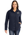 Utah State Aggies College Vault Cutter & Buck Roam Epic Versatility Recycled Womens Shirt Jacket Navy Blue Front