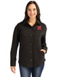 Nebraska Cornhuskers Alumni Cutter & Buck Roam Recycled Buttery-Soft Knit Womens Button Down Shirt Jacket Black Front