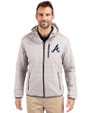 Atlanta Braves Cutter & Buck Rainier Primaloft Eco Mens Full Zip Hooded Jacket Polished Medium Gray Front
