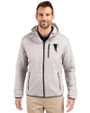 Atlanta Falcons Historic Cutter & Buck Rainier Recycled Insulated Puffer Mens Full Zip Hooded Jacket Polished Medium Gray Front