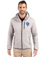 Los Angeles Rams Historic Cutter & Buck Rainier Primaloft Eco Mens Full Zip Hooded Jacket Polished Medium Gray Front