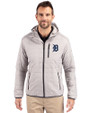 Detroit Tigers Cutter & Buck Rainier Primaloft Eco Mens Full Zip Hooded Jacket Polished Medium Gray Front