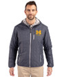 Michigan Wolverines Alumni Cutter & Buck Rainier Recycled Insulated Puffer Mens Full Zip Hooded Jacket Anthracite Melange Front