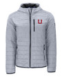 Utah Utes College Vault Cutter & Buck Rainier Primaloft Eco Mens Full Zip Hooded Jacket Polished Medium Gray Mannequin