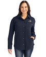 Montana State Bobcats Cutter & Buck Roam Epic Versatility Recycled Womens Shirt Jacket Navy Blue Front