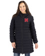 Nebraska Cornhuskers Cutter & Buck Mission Ridge Repreve Eco Insulated Womens Long Puffer Jacket Black Front