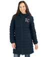 Kansas City Royals Stars & Stripes Cutter & Buck Mission Ridge Repreve Eco Insulated Womens Long Puffer Jacket Navy Blue Front