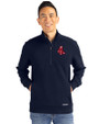Boston Red Sox Cooperstown Cutter & Buck Roam Epic Versatility Recycled Quarter Zip Mens Pullover Navy Blue Front