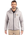 Miami Hurricanes Cutter & Buck Rainier Primaloft Eco Mens Full Zip Hooded Jacket Polished Medium Gray Front