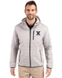 Xavier Musketeers Cutter & Buck Rainier Recycled Insulated Puffer Mens Full Zip Hooded Jacket Polished Medium Gray Front