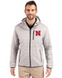 Nebraska Cornhuskers Cutter & Buck Rainier Primaloft Eco Mens Full Zip Hooded Jacket Polished Medium Gray Front