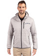 Colorado Rockies Cooperstown Cutter & Buck Rainier Primaloft Eco Mens Full Zip Hooded Jacket Polished Medium Gray Front