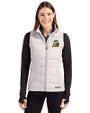 Oregon Ducks Cutter & Buck Evoke Hybrid Softshell Recycled Womens Full Zip Vest CONCRETE Front
