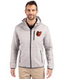 Baltimore Orioles Cooperstown Cutter & Buck Rainier Primaloft Eco Mens Full Zip Hooded Jacket Polished Medium Gray Front